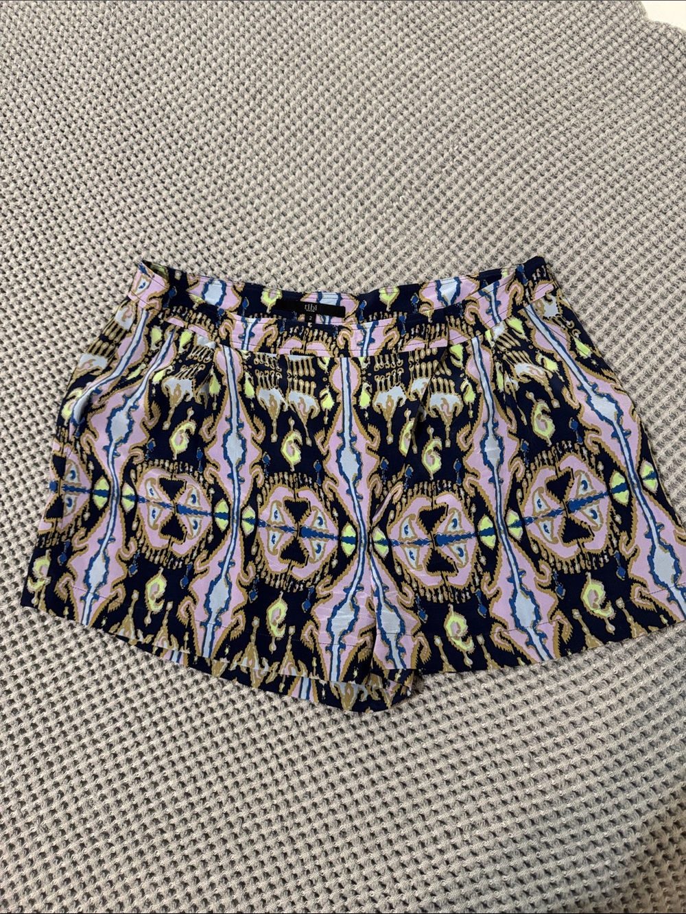 Silk tibi shorts navy and lavender tribal pattern size 2 EUC